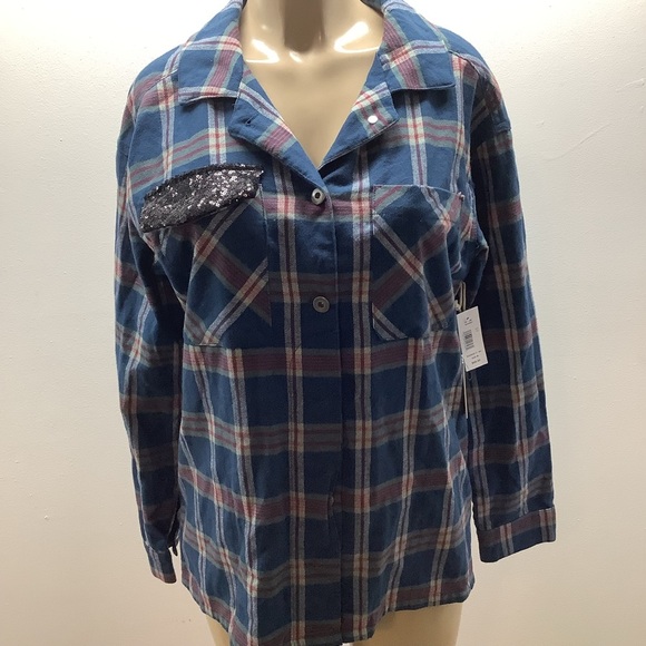 Caffe Marrakesh Club & Resort Size Medium Plaid Shacket w/ Sequin Pocket. New - Picture 2 of 7